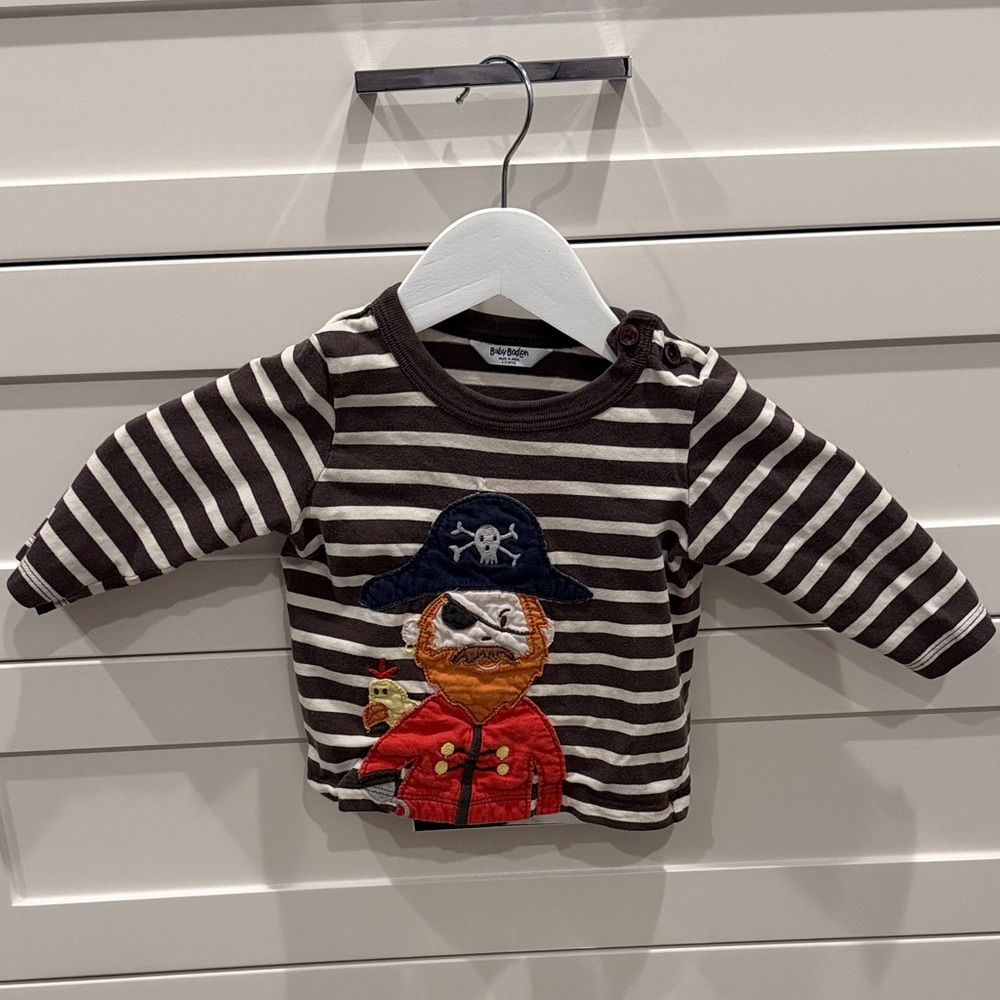 Baby Boden Pirate Striped Long Sleeve Shirt - Brown and White